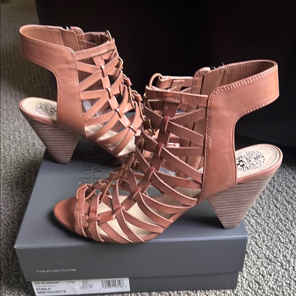 Vince Camuto Elishan Tan Leather Heeled Sandals. Size 11 - Picture 4 of 7